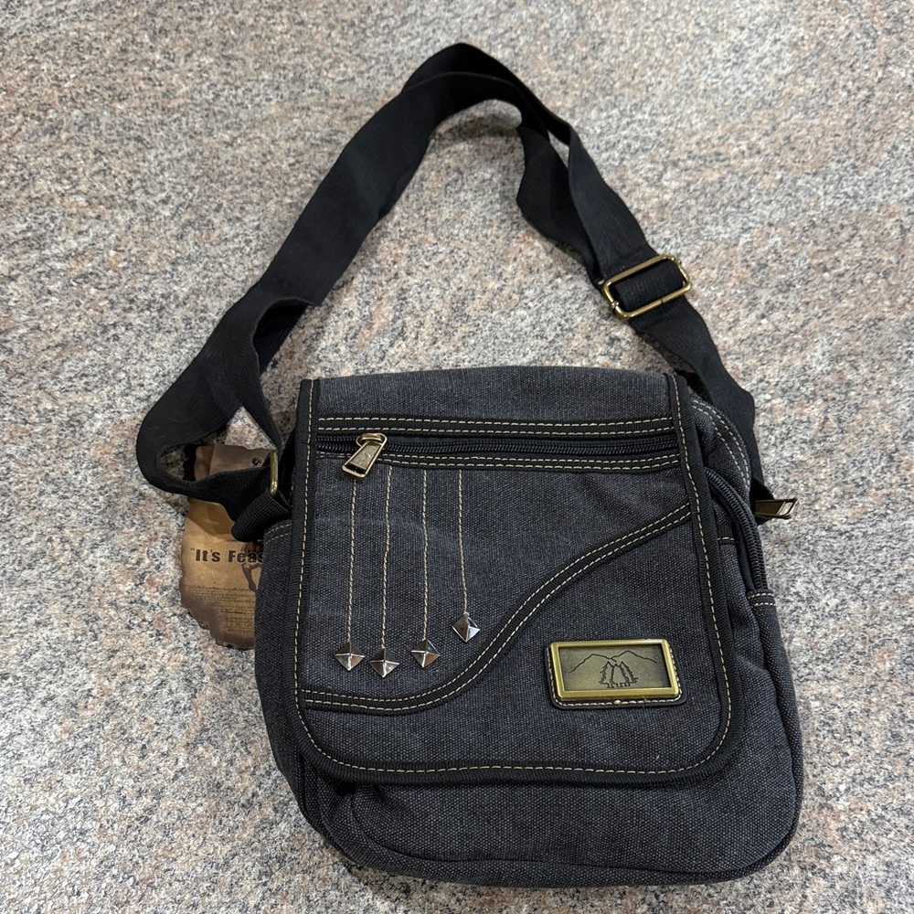 Prairie Schooner Triple Tree Black Canvas Crossbody Bag